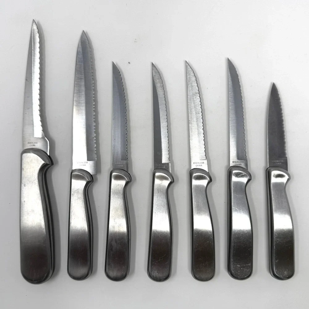 Ginsu Stainless Steel 7 Piece Serrated Knife Set Silver Tone Kitchen Cutlery